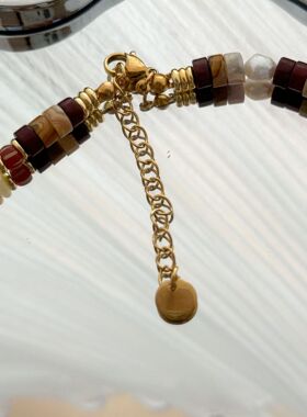 日落色系色天然玉石珍珠手工串珠项链锁骨链男女个性百搭潮流饰品