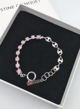 justine clenquet2020夏季新款小众设计师粉白绿水钻拼接手链
