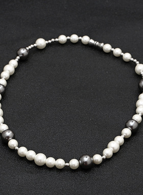 ins新品潮牌爆款间色拼接珍珠项链男女士情侣个性不掉色饰品礼物