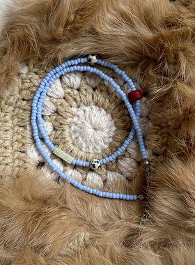 蓝调｜两点水水原创自制串珠项链天然石钛钢进口ins韩极细简约