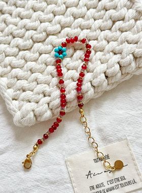 waki石榴冰茶天然石米珠串珠手链女手串可爱个性夏季配饰