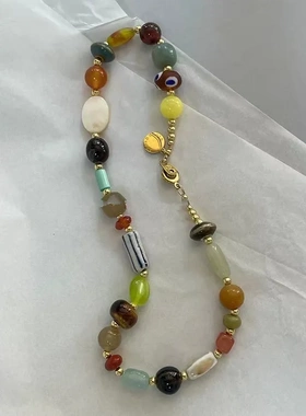 手工串珠复古时髦海岛民族风天然石头贝壳项链设计感小众