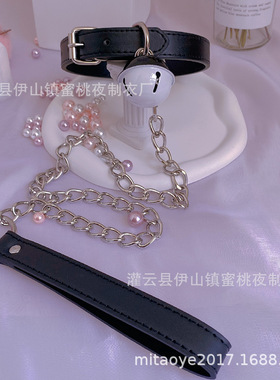 蝴蝶结项圈女K9猫咪铃铛狗M颈带牵引绳网红情侣饰品COS定制刻字