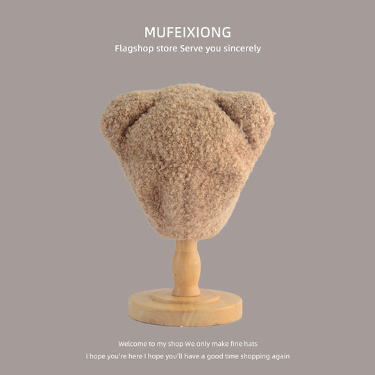 韩版ins儿童保暖帽可爱卡通毛绒小熊耳朵毛线帽冬季男女童护耳帽