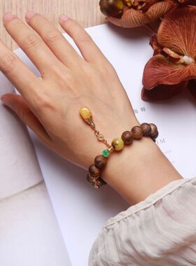 天然海南棋楠沉香手串女蜜蜡花蜜