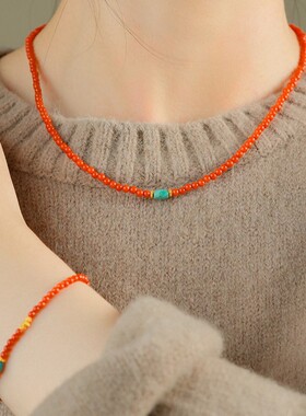 南红小米珠手串女红色玛瑙手链文