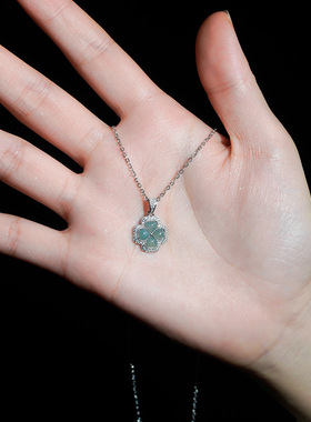 蒂奇亚实拍S925纯银四叶草项链女