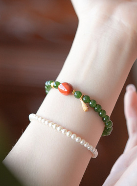 和田玉碧玉绿色南红手串女串珠手