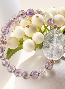 天然紫水晶白水晶九尾狐手链新中