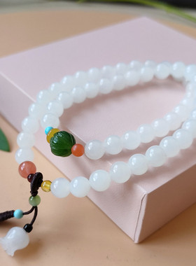 女和田白玉手链项链两用款宝珠6m