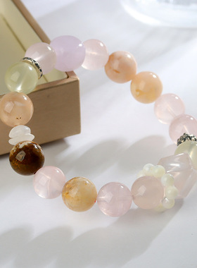 天然水晶星光粉晶樱花玛瑙手链时
