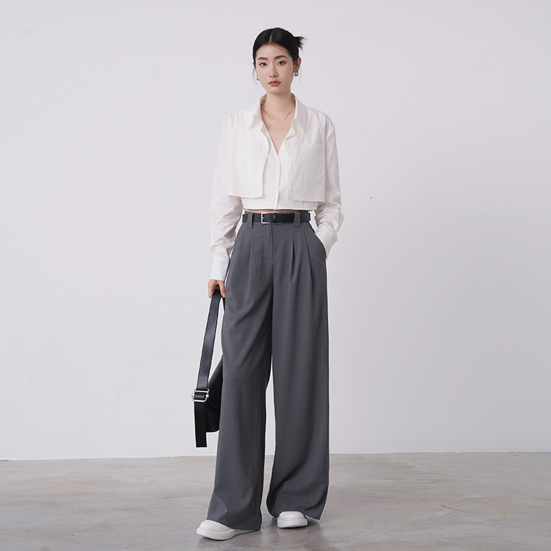 Lenayan休闲阔腿裤2023春夏新款垂感休闲高腰通勤深灰色长裤女_Lenayan_女装/女士精品-第3张图片-提都小院