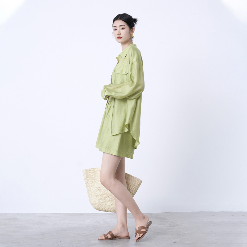 Lenayan休闲套装女2023春夏新款两件套短裤纯色醋酸防晒衬衫上衣_Lenayan_女装/女士精品-第3张图片-提都小院