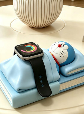 工位桌面叮当猫装饰适用于苹果手表iwatch充电底座applewatch摆件