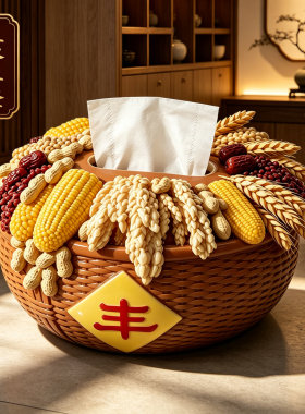 中式五谷丰登招财纸巾盒摆件