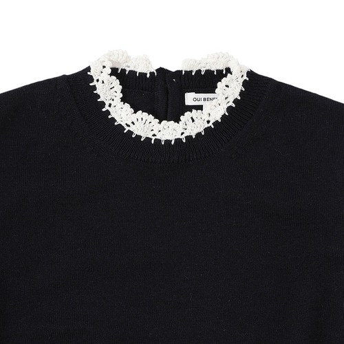 benebene韩国童装新款女童针织T恤手工蕾丝边儿童羊毛毛衣 - 图2
