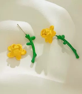 韩版银针黄色花朵小清新仙女耳环