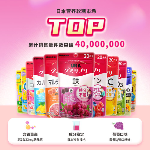 悠哈味觉糖进口UHA含铁富铁补铁营养软糖葡萄味孕妇气色20/30日量 - 图2