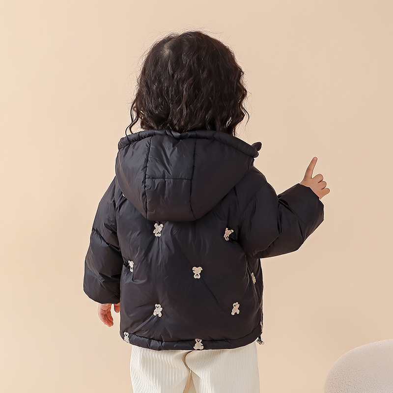 女童小熊绣花短款羽绒服冬装2025新款儿童洋气加厚女宝宝连帽外套 - 图2