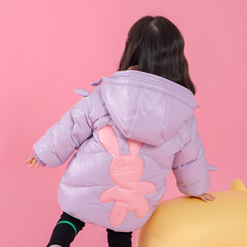 女童冬季抗菌连帽羽绒服2025新款儿童女宝宝中长款连帽加厚外套潮 - 图0