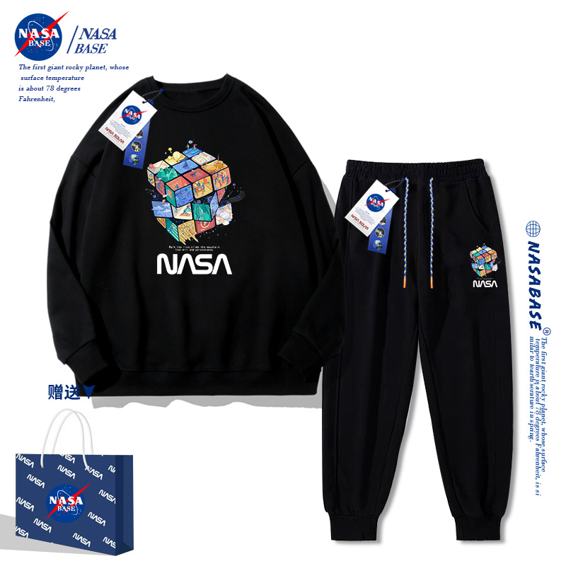 NASA联名魔方卫衣裤一套套装男2023新款炸街高级感情侣秋冬款外套