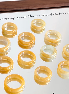 天然黄翡戒指女款玉石指环高级感小众黄翡戒指跑环翡翠戒指