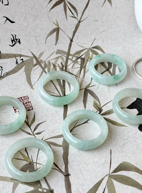 天然白底青戒指翡翠戒指扳指飘绿冰种玉石扳指女简约古风礼