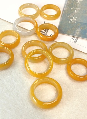 天然黄翡戒指女款玉石指环