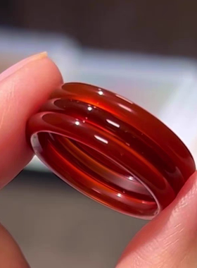 天然高冰红玛瑙戒指本命年 红戒圈玉髓玛瑙跑环配饰内径20mm
