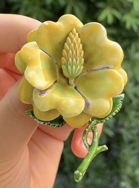 地球脑袋|vintage西洋古董首饰monet莫奈GIOVANNI珐琅花朵胸针xz