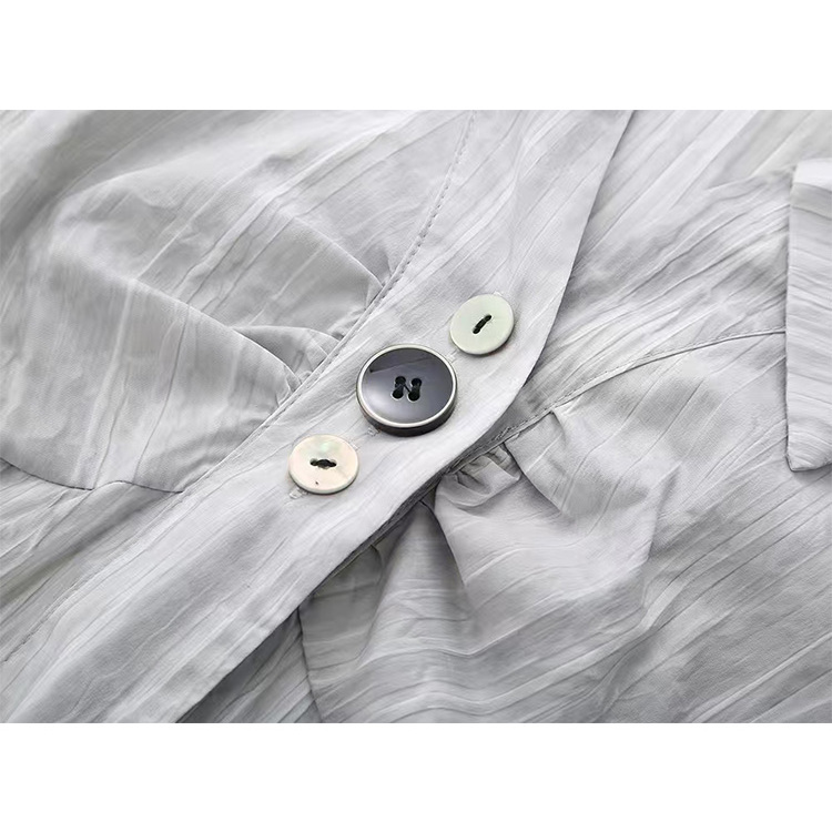 法式喇叭袖灰色衬衫女2025春季韩系设计感百搭休闲别致长袖上衣潮 - 图2