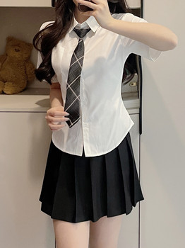 JK Uniform Pure Lust Style Waist Shirt Women's College Style Slim Slim Short Sleeve Top Strap Student Shirt White