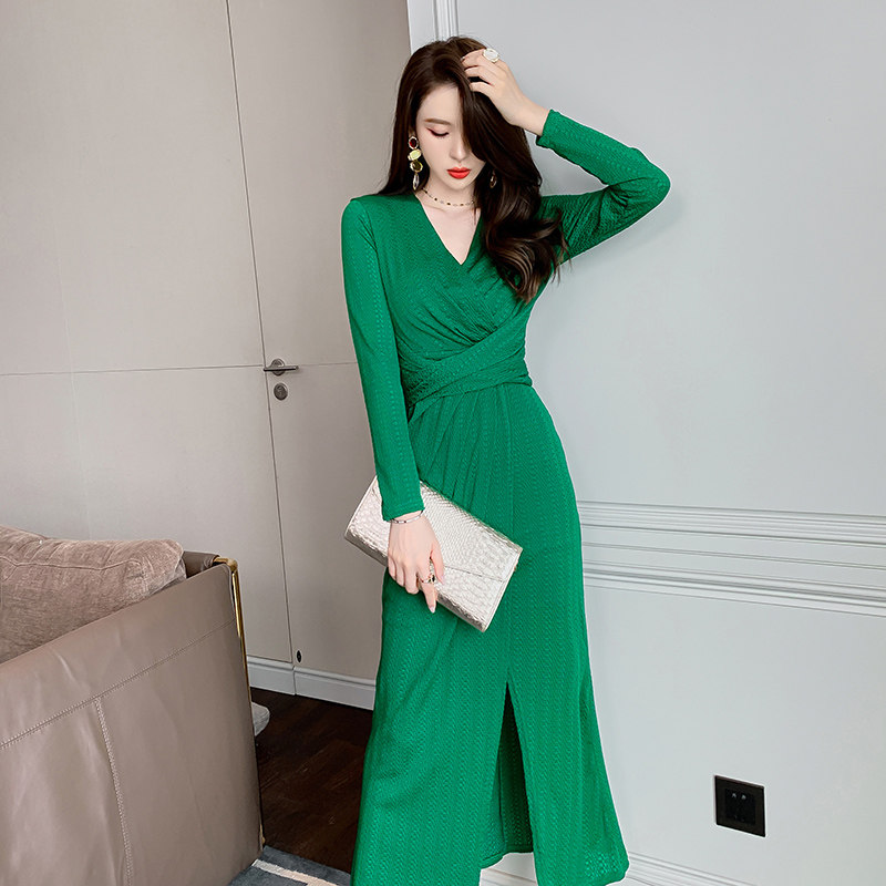 欧洲站v领修身包臀早春季连衣裙 ruuhee连衣裙