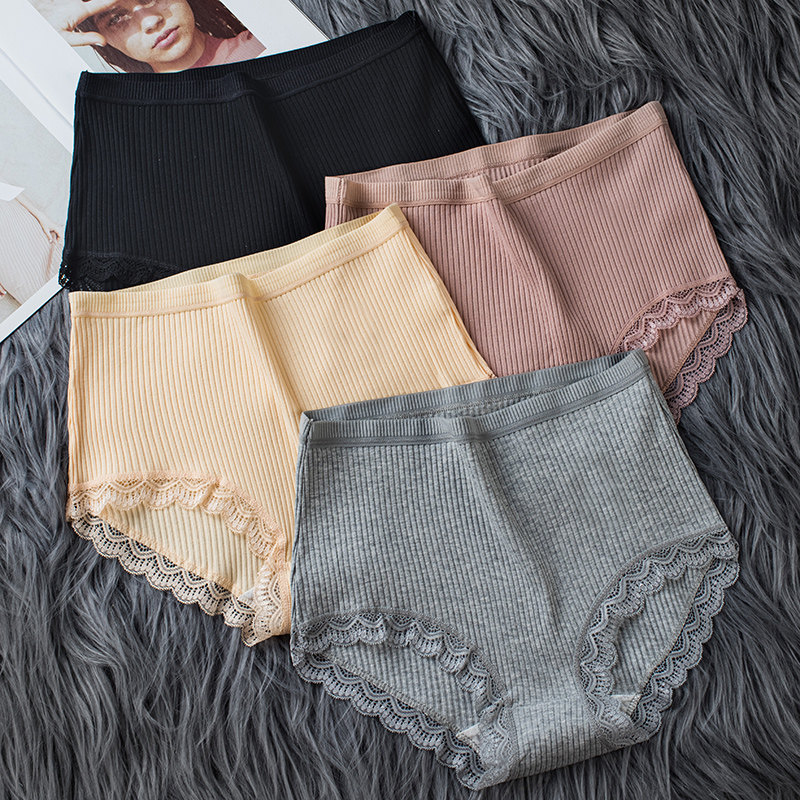 高腰纯棉抗菌性感蕾丝边大码三角裤 福奇熊内裤