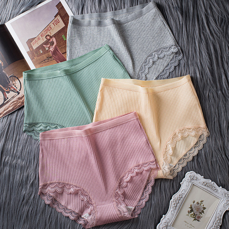 高腰纯棉抗菌性感蕾丝边大码三角裤 福奇熊内裤