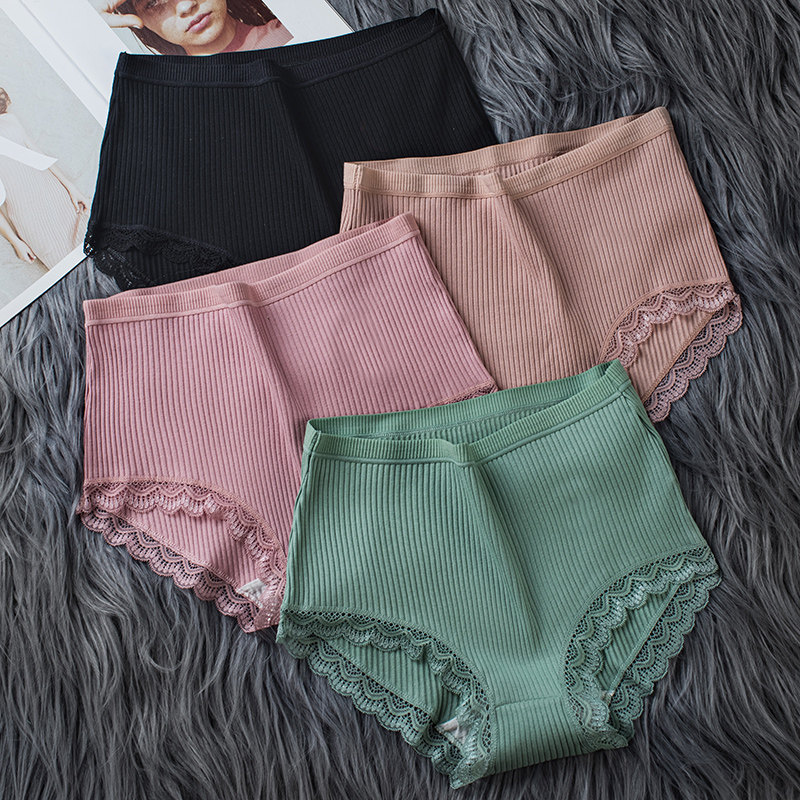 高腰纯棉抗菌性感蕾丝边大码三角裤 福奇熊内裤