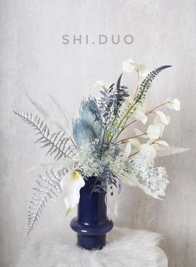 轻奢蓝色仿真花艺组合摆件餐桌仿真花客厅茶几酒店前台软装摆放