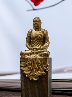 简修行西方三圣佛像本命阿弥陀佛纯居坐像佛像装饰品佛家黄铜随身