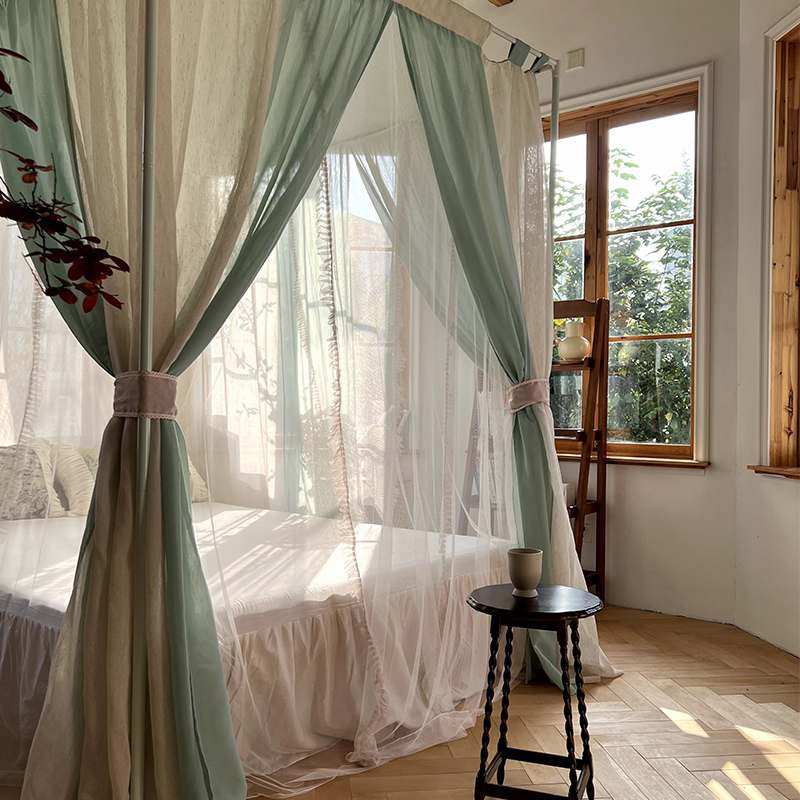 新款民宿亚麻风双层宫廷蚊帐家用卧室高级氛围感床幔遮光布防尘顶,淘宝优惠券,粉丝福利购,淘宝优惠卷