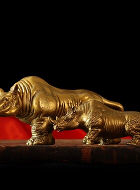 纯黄铜犀牛独角兽摆件铜牛招财旺财镇宅办公室工艺品风水摆设