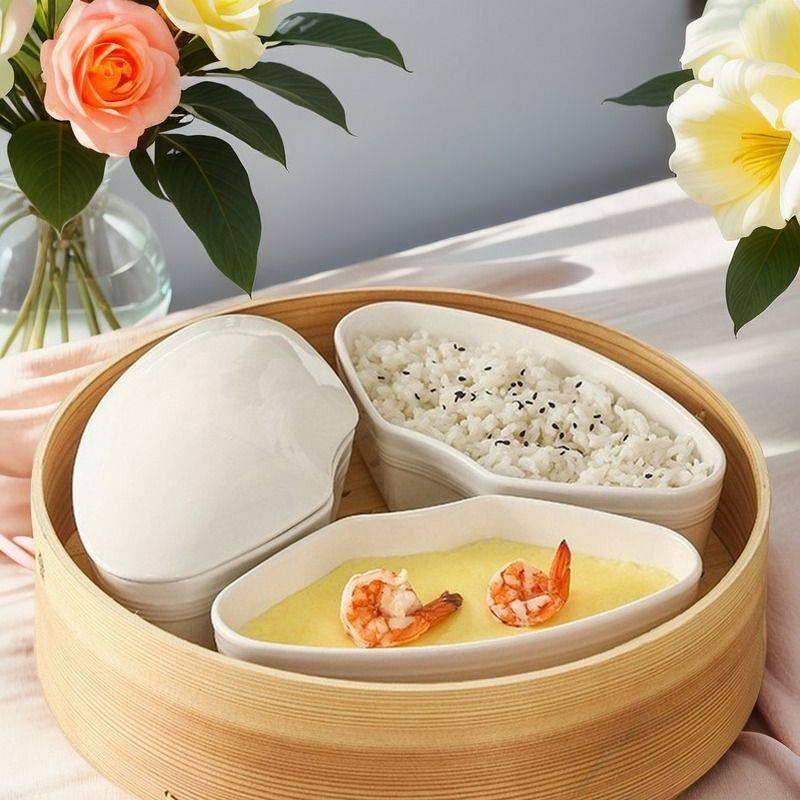 陶瓷大蒸碗带盖一锅三蒸分隔蒸盘三格蒸格扇形蒸盒蒸锅蒸饭专用碗,淘宝优惠券,粉丝福利购,淘宝优惠卷