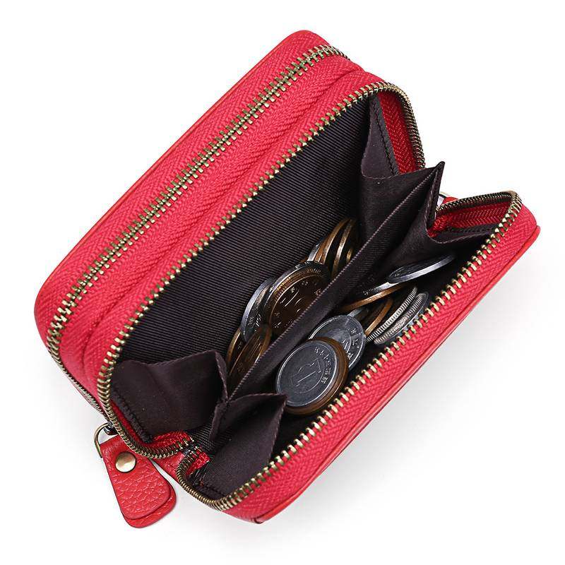 新品 头层牛皮双层拉链风琴卡包 女士rfid防磁真皮卡套大容量证件,淘宝优惠券,粉丝福利购,淘宝优惠卷