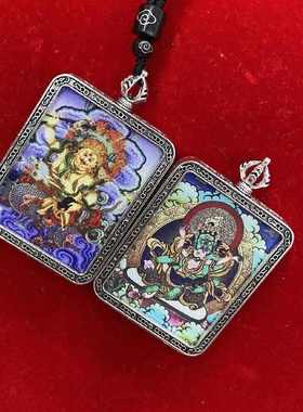 黄红黑绿白财神西藏民族风唐卡吊坠非手绘带绳子手机实拍项链