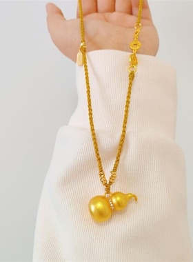 金葫芦吊坠原创新款金色镶钻葫芦福禄招财铜钱精工编织项链绳轻奢