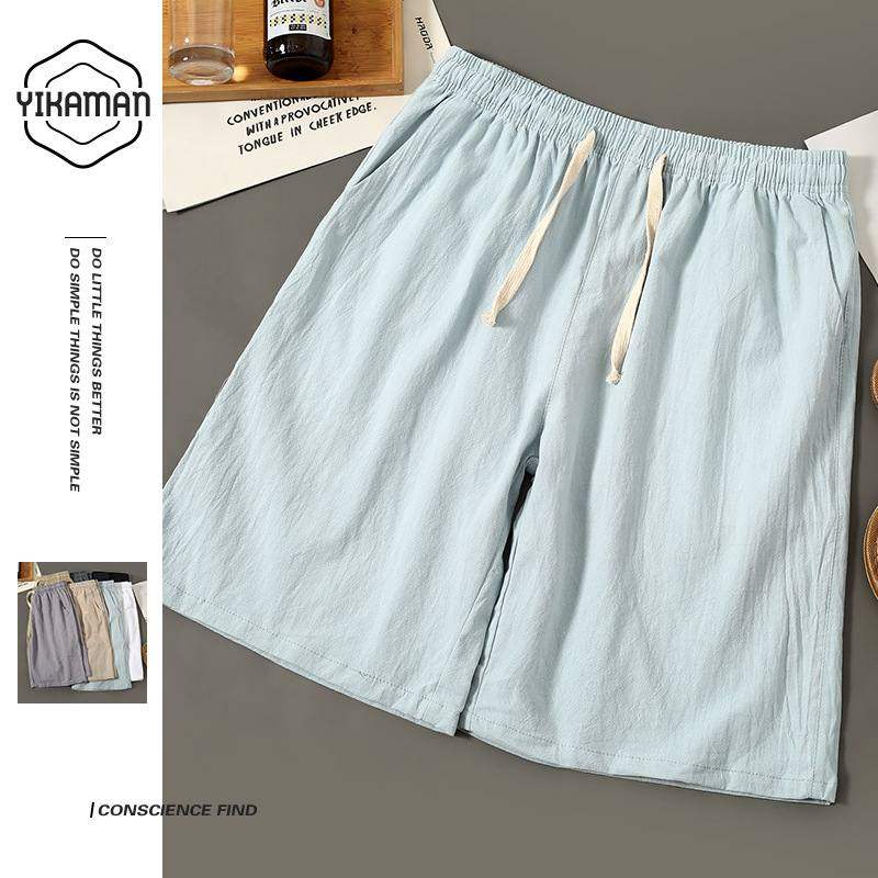 新品 夏季男士短裤全棉裤2025欧美纯色亚麻五分沙滩居家休闲裤可,淘宝优惠券,粉丝福利购,淘宝优惠卷