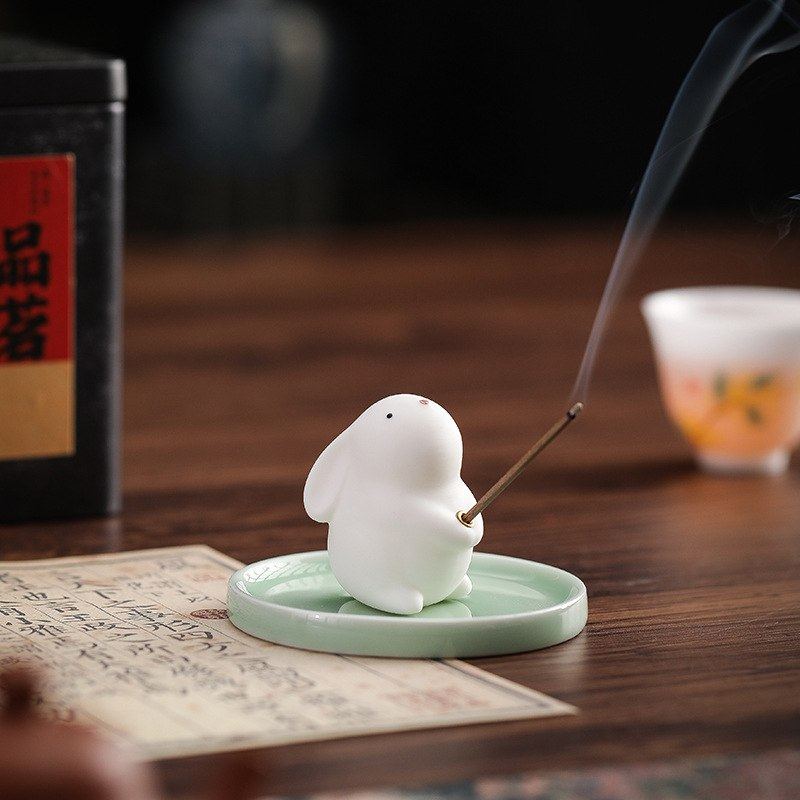 可爱小兔子陶瓷摆件线香香香炉插托香茶道香香香家用道室内座器,淘宝优惠券,粉丝福利购,淘宝优惠卷