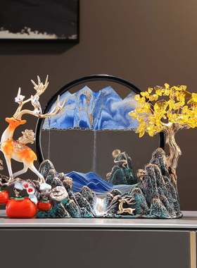 柿柿如意招财鹿流沙礼物乔迁装饰品家居客厅画摆件开业玄关办公室