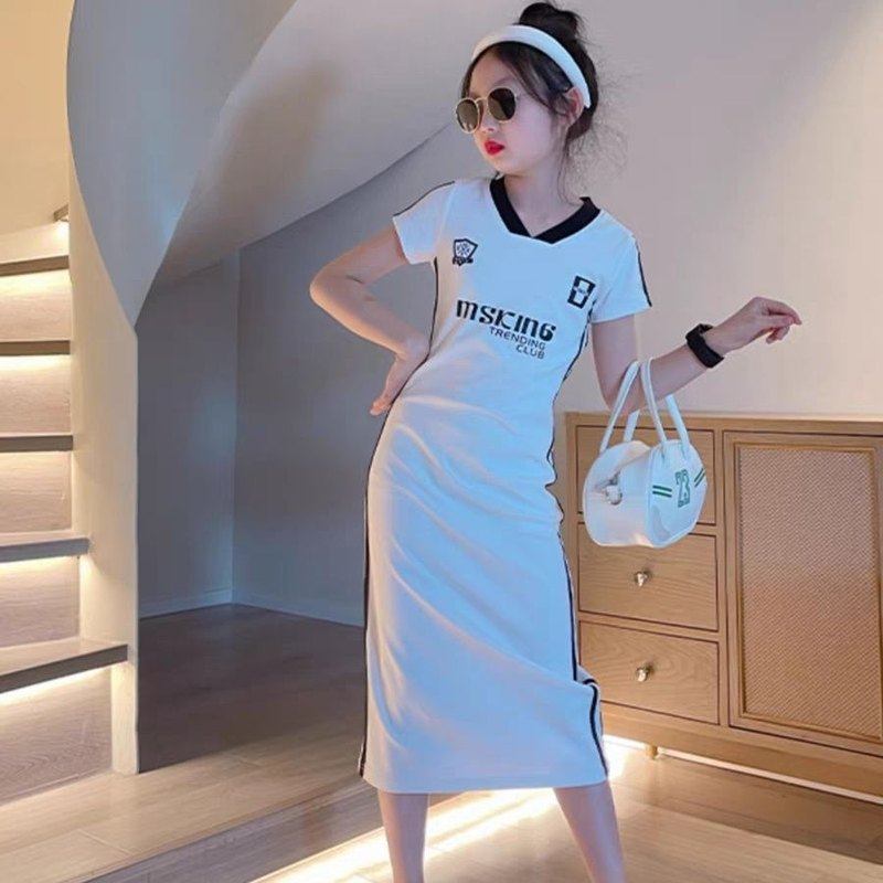 女童短袖连衣裙纯棉夏季薄款9学生中大童12洋气显瘦运动修身t恤裙,淘宝优惠券,粉丝福利购,淘宝优惠卷