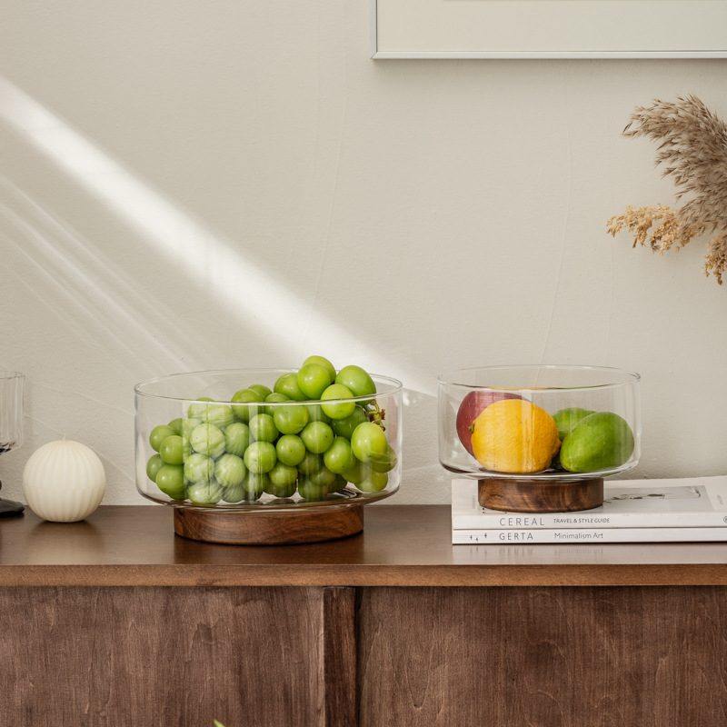 简约玻璃果盘客厅糖果盆点心盘碗收纳盒甜点木质高脚干果零食,淘宝优惠券,粉丝福利购,淘宝优惠卷