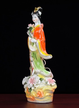 陶瓷何仙姑神像供奉保平安仙女佛像家居客厅摆设八仙过海中式摆件